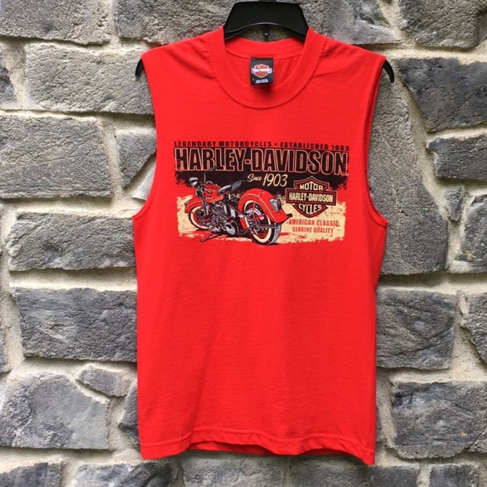 Harley-Davidson Red Sleeveless Graphic Tank Tee